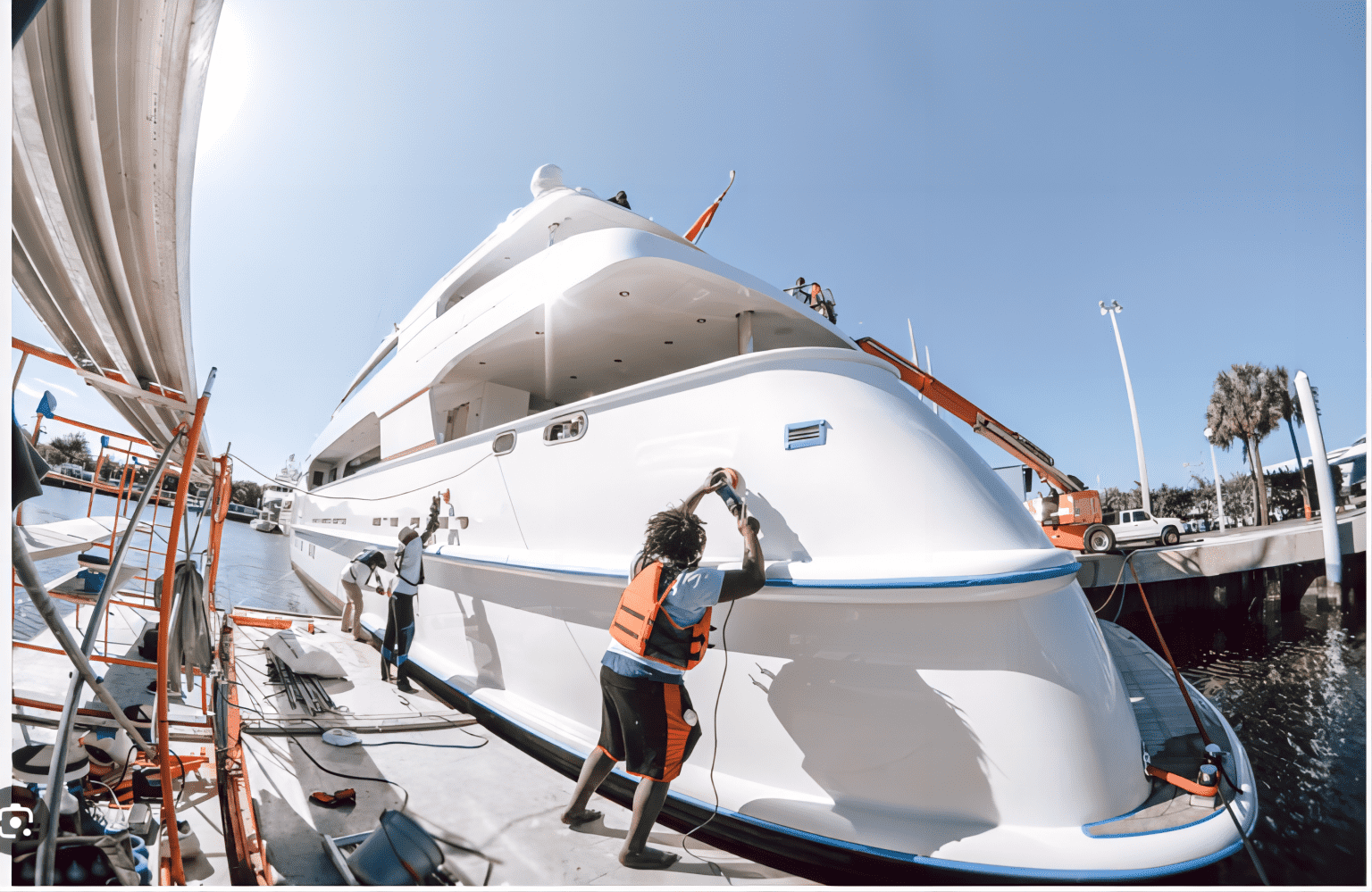 Marine maintenance on a yacht